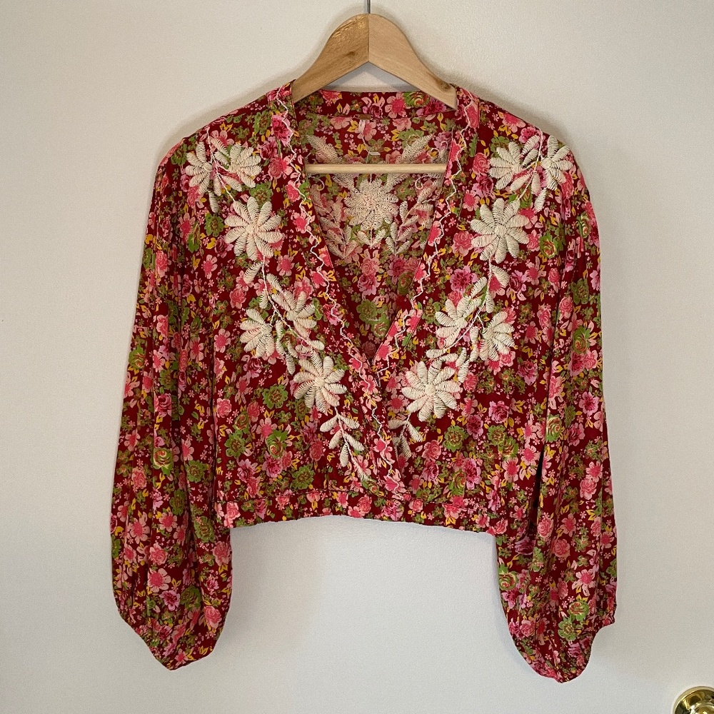 NWOT Free People Nyomi Embroidered Crop Top Size Small - Picture 2 of 7